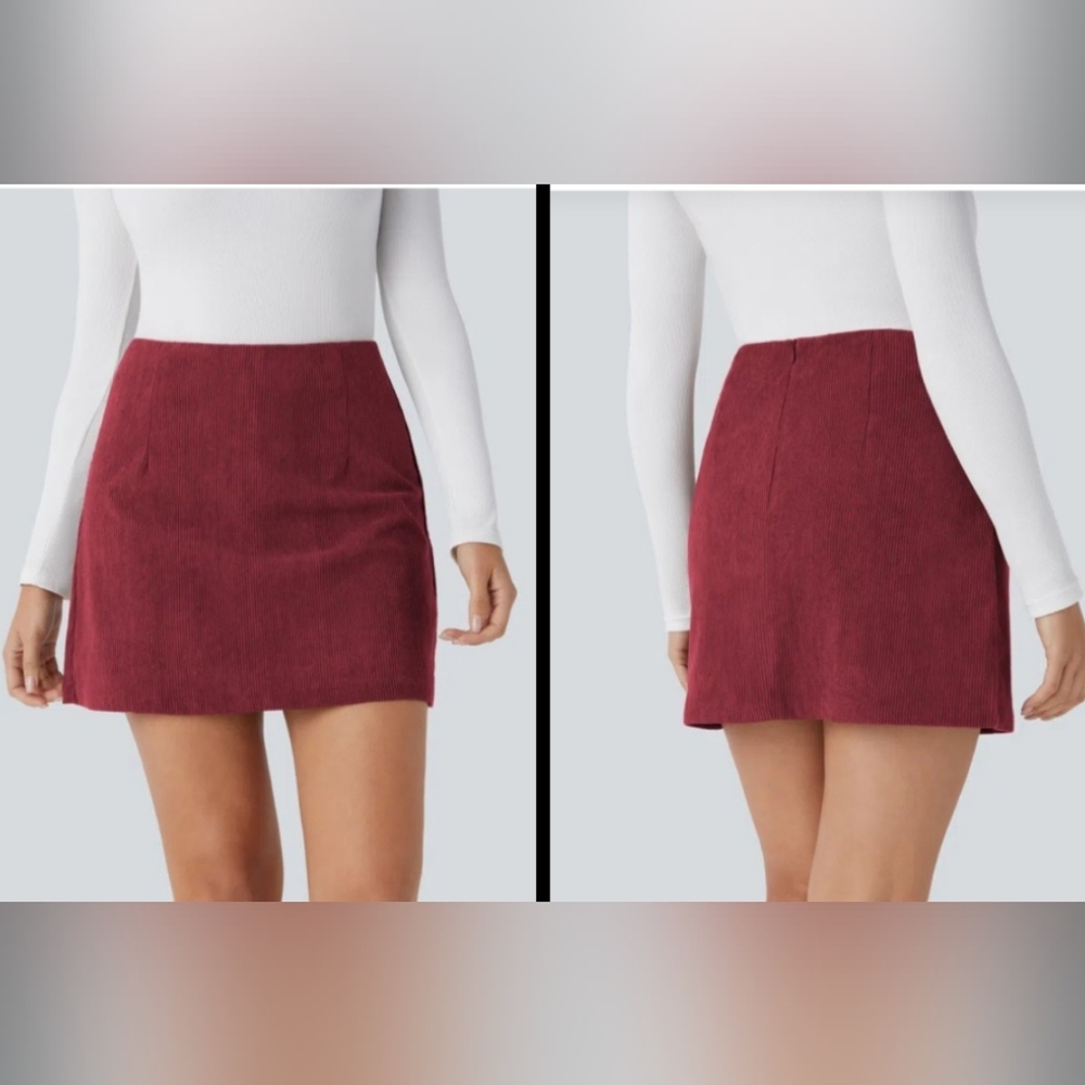 High Waisted 2-in-1 A Line Mini Corduroy Casual Skirt